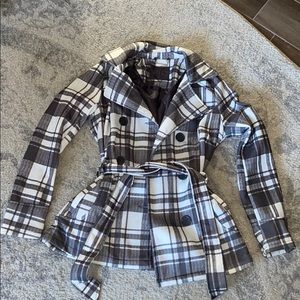Grey and white plaid coat